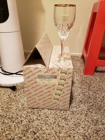 6 Gorham full lead crystal diamond gold wine glasses 1