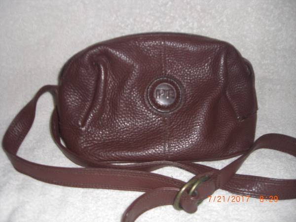 Vintage Perry Ellis Portfolio Dark Brown Leather Shoulder Bag 1