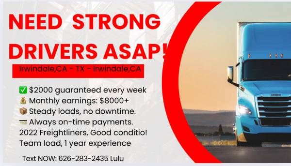 Team CDL-A driver wanted!$2000/week bring home 1