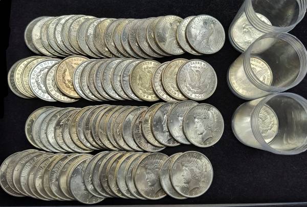 Full Rolls of UNCIRCULATED MORGAN & PEACE SILVER DOLLARS 1