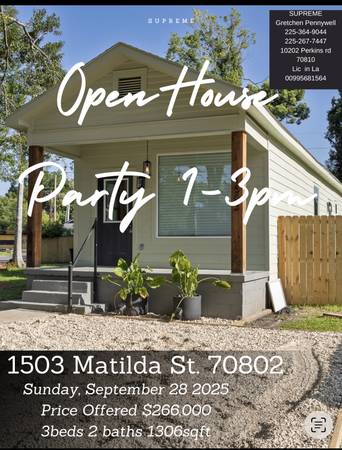 $266,000 / 3br - 1306ft2 - Open House ! LSU /Garden District (LSU /Garden District)63902939986179120