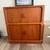VINTAGE TEAK DESK WITH TWO SETS OF TAMBOUR DOORS 2 thumbnail