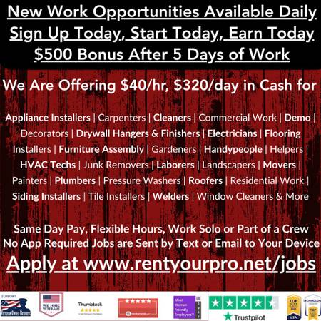 Immediate Openings $40hr $500 Bonus Handy Mover Cleaner Painter & More 1
