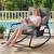 Adjustable Backrest Rocking Chair, Patio Rocking Chair with Cushion, Papasan Cha 1 thumbnail