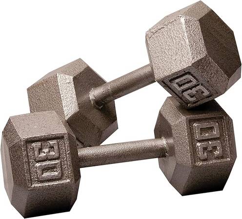 Dumbbells. 30 lb hexagonal cast iron 1