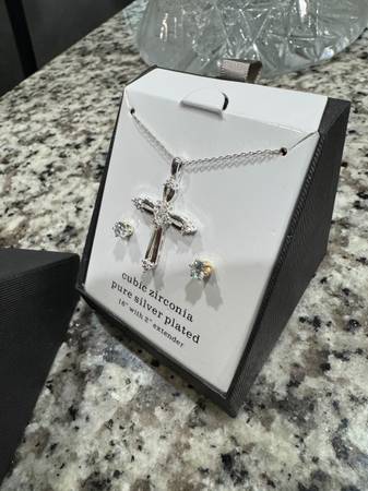 Jewelry Gift Set – Silver Plated Cross Necklace + Earrings 1