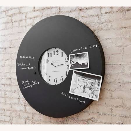 New in Box! Pottery barn chalkboard clock with magnets 1