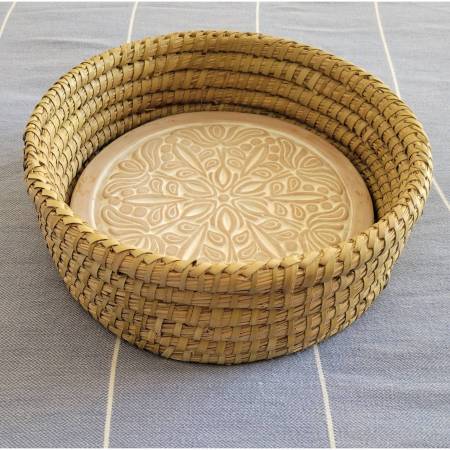 Handmade Bread or Tortilla Warmer Stone with Woven Serving Basket, New - $40 (SW Cape Coral)63437292414339122