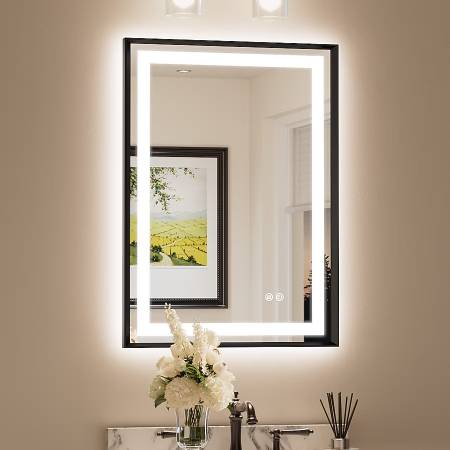 Bathroom LED Mirror With Framed 22-in x 30-in Beveled Rectangle 1