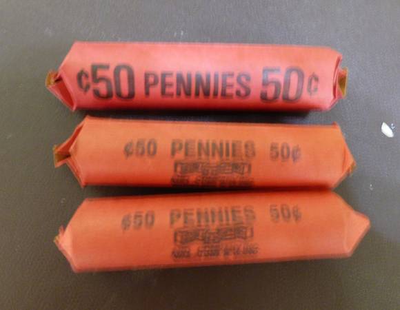 Wheat Pennies Cents, Roll of 50, Unsearched, 3 Available Pric Per Roll 1