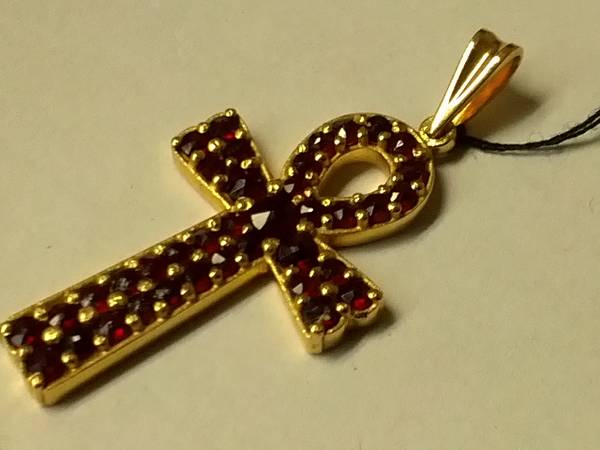 14 Kt Solid Yellow Gold ANKH Pendant Red Ruby 1.05 ctw 28x18 mm Size, 1