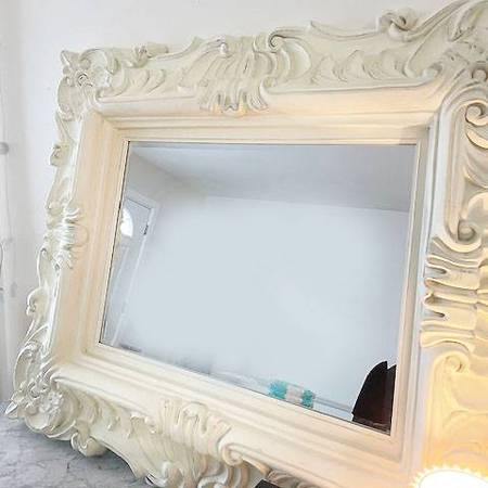 Large Baroque Ornate Ivory Mirror 1
