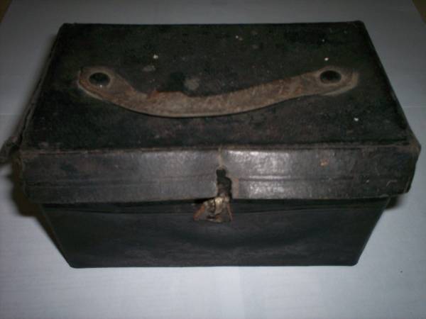 Vintage Antique Leather and Metal Worm or Bait Box 1