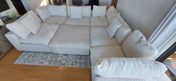 Cloud Couch-Modular Sofa 7 Piece W/Ottoman Beige Linen 1