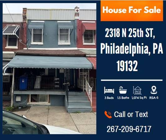 $45,000 / 3br - 1074ft2 - 🚨Nuevo trato fuera de mercado - Precio inicial: $45,000 - 2318 N 25th St (Filadelfia)64150961491331120