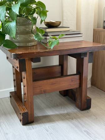 Brutalist solid wood end table 1