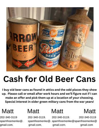 Cash paid for old beer cans 1