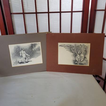 Matted Artwork Winged Man And Centaur 1