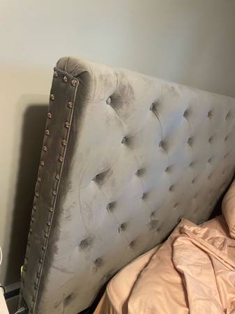 Queen/full size quilted beaded gray fabric with charger headboard 1