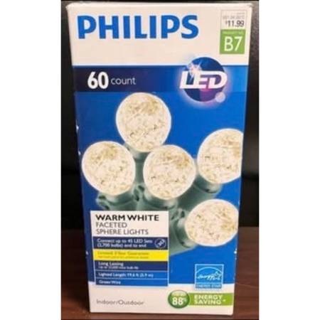 Philips Cool White LED Faceted Sphere 60 String Lights 19.6 ft, Christmas lights 1