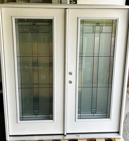 New 72" Full Deco Glass RH Inswing Fiberglass Exterior French Door 1