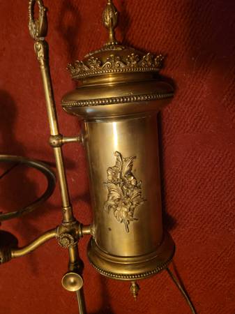Vintage brass student lamp no globe ?  kerosene oil to electric works 1