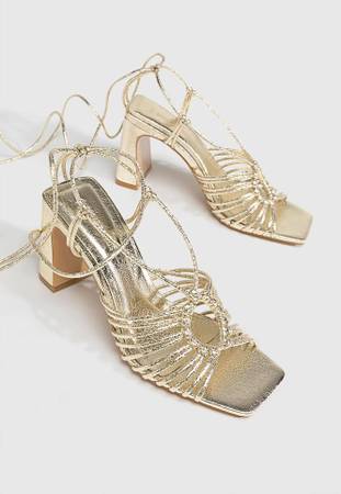 Gold Knotted Heeled Sandals - Woman Heels - $40 (Tracy)63469943502467122