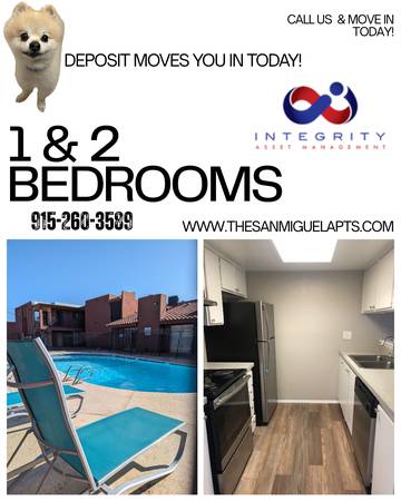 $1 / 1br - Get Keys Today! Deposit Moves you In (San Miguel Apts - East El Paso)63971415577987120