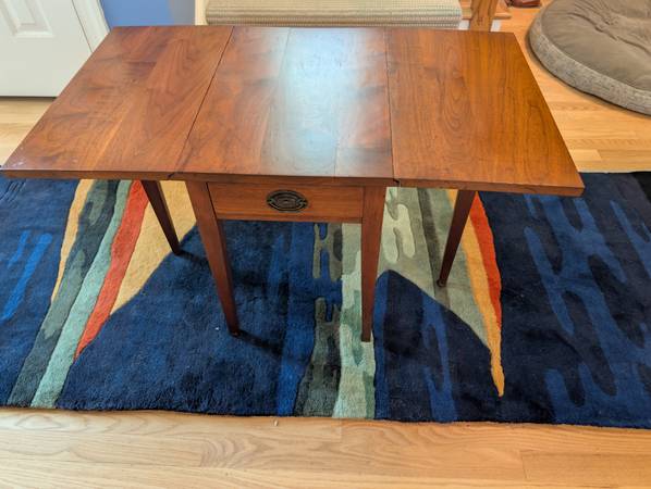 Small Drop-Leaf Coffee or Side Table Solid Walnut and Drawer 20" Tall 1