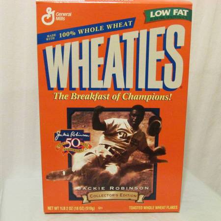 1997 WHEATIES FLAT BOX 18 OZ: 50TH ANNIVERSARY  JACKIE ROBINSON 1