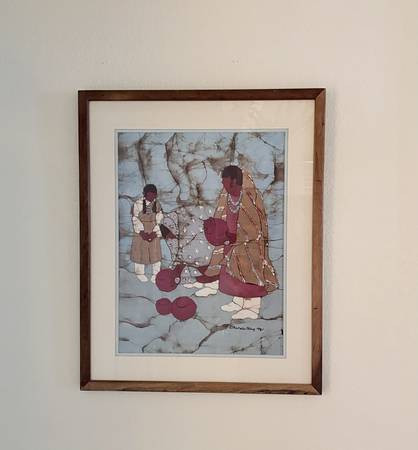 COLLECTION WORTHY ~ Signed + Framed Original Batik, "Potter's Market" 1