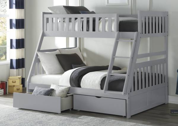 ***New Gray Twin/Full bunk bed with drawers 1