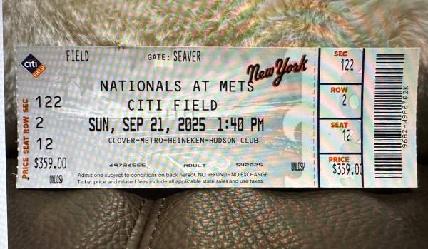 Wanted Hard ticket from Mets game 9/21/25 1
