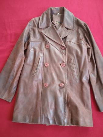 Men Vintage Leather Peacoat L/ XL 1