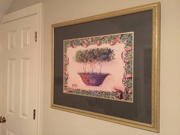 Vintage "Horizontal Topiary Pink" Print by Fenwick Bonnell 1
