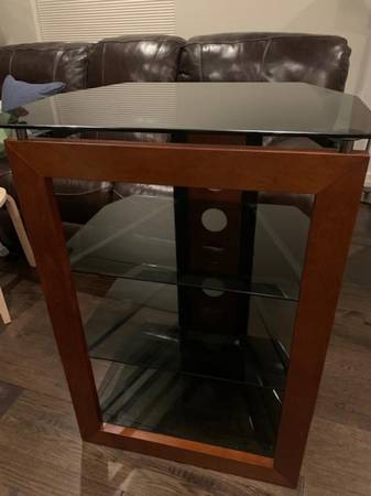 Audio/Media Tower TV Stand with 4 glass shelves 1