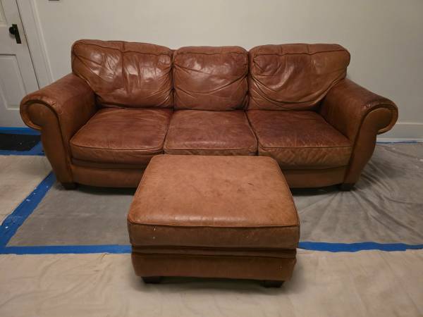 Leather Couch, ottoman. 1