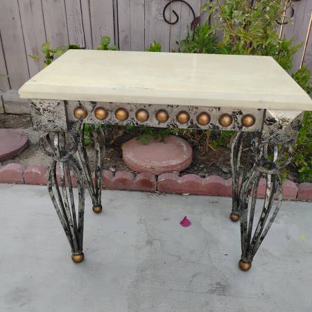 old interesting stool, steel and wood 1
