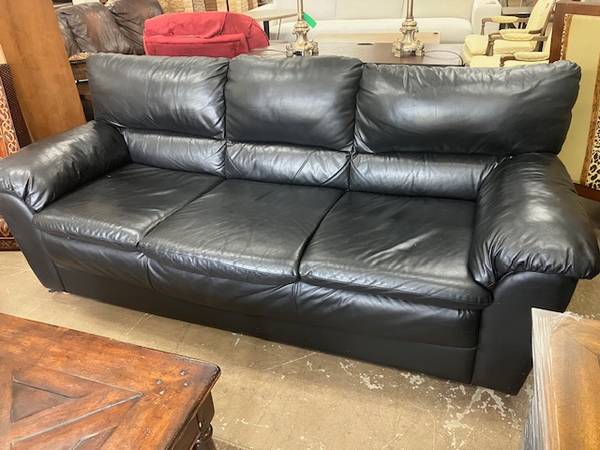 Black Leather Sofa Couch with Low Back 65745 1