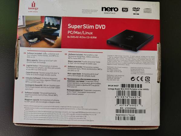 Iomega Superslim USB 2.0 8X DVD Writer Unidad óptica externa 34427 - $10 (Stonehenge, Raleigh NC)63442038259457121