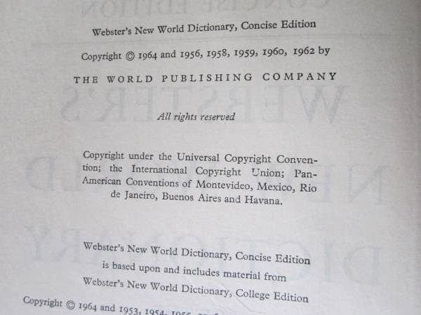 1964 Webster's New World Dictionary Concise Edition  Hardback - $3 (PHILA.)63471045164931123