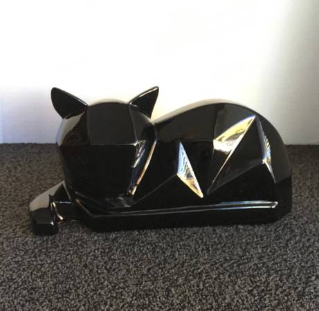 Large Vintage Hyalyn Pottery Cubist Black Cat Sculpture - USA 1