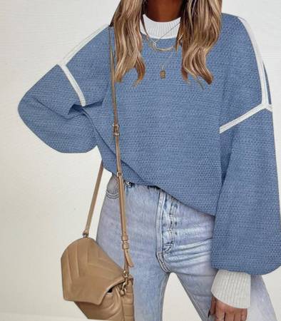 2025 Oversized Sweater Color Block Long Sleeve Knitted Pullover NEW 1