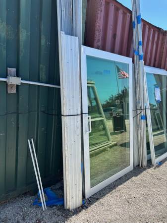 141"W x 80"T White Sliding Glass Door Hurricane Impact 3 Panel Used 1