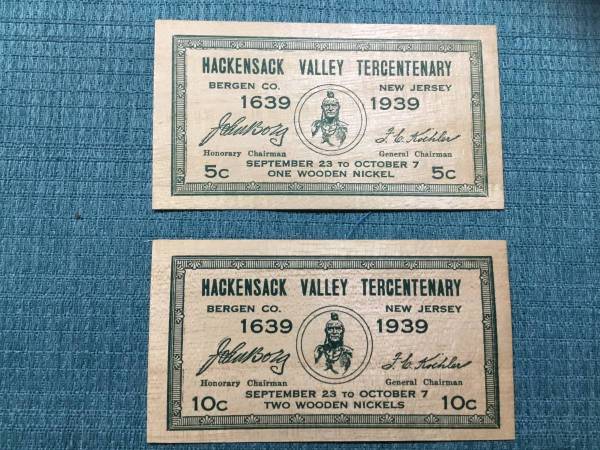 1939 Hackensack Valley Tercentenary Wooden Nickel Certificates (2) 1