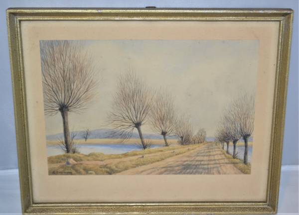 Vintage Framed and Signed German Landscape Watercolor Painting 1