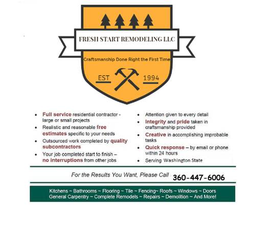 Washington State Contractor: Bathroom, Kitchen, Fence, Tile, Deck, & More 1