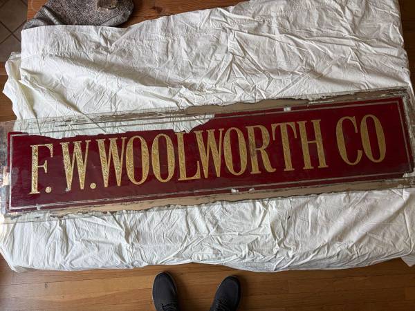 F W Woolworth Reverse Painted Glass Sign 1