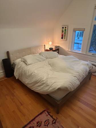 Free wooden queen bedframe with upholstered headboard 1