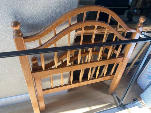 Hardwood bed with steel frame, mattress, box spring 1